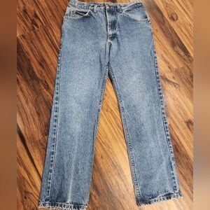 Vtg Lee Jeans Mens 33x31 Straight Leg Union Made USA Mid-rise Leather Patch
